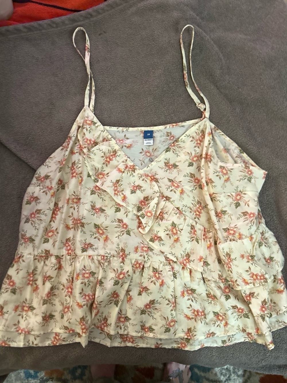 Old Navy Cream Floral Ruffle Cami with Peach Accents